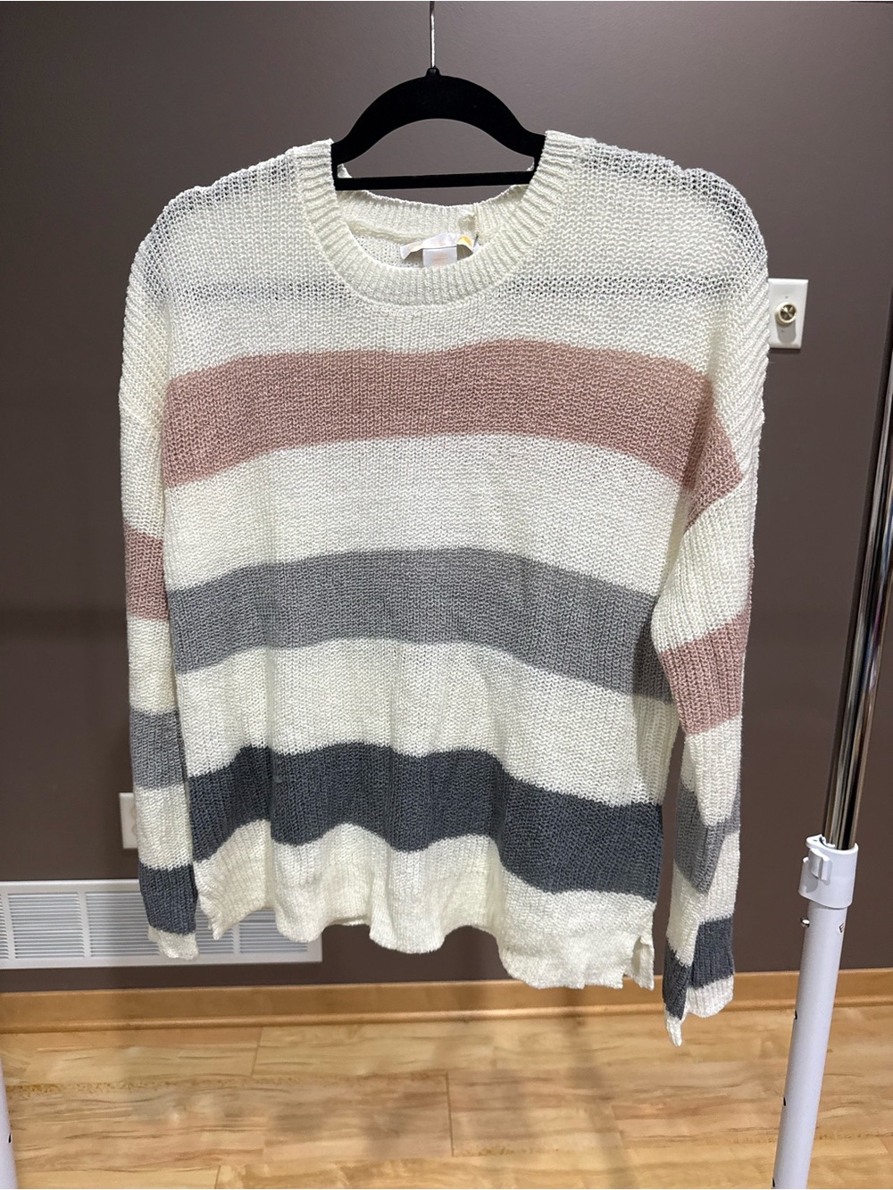 C&C California Striped Crewneck Sweater in Cream, Blush & Gray